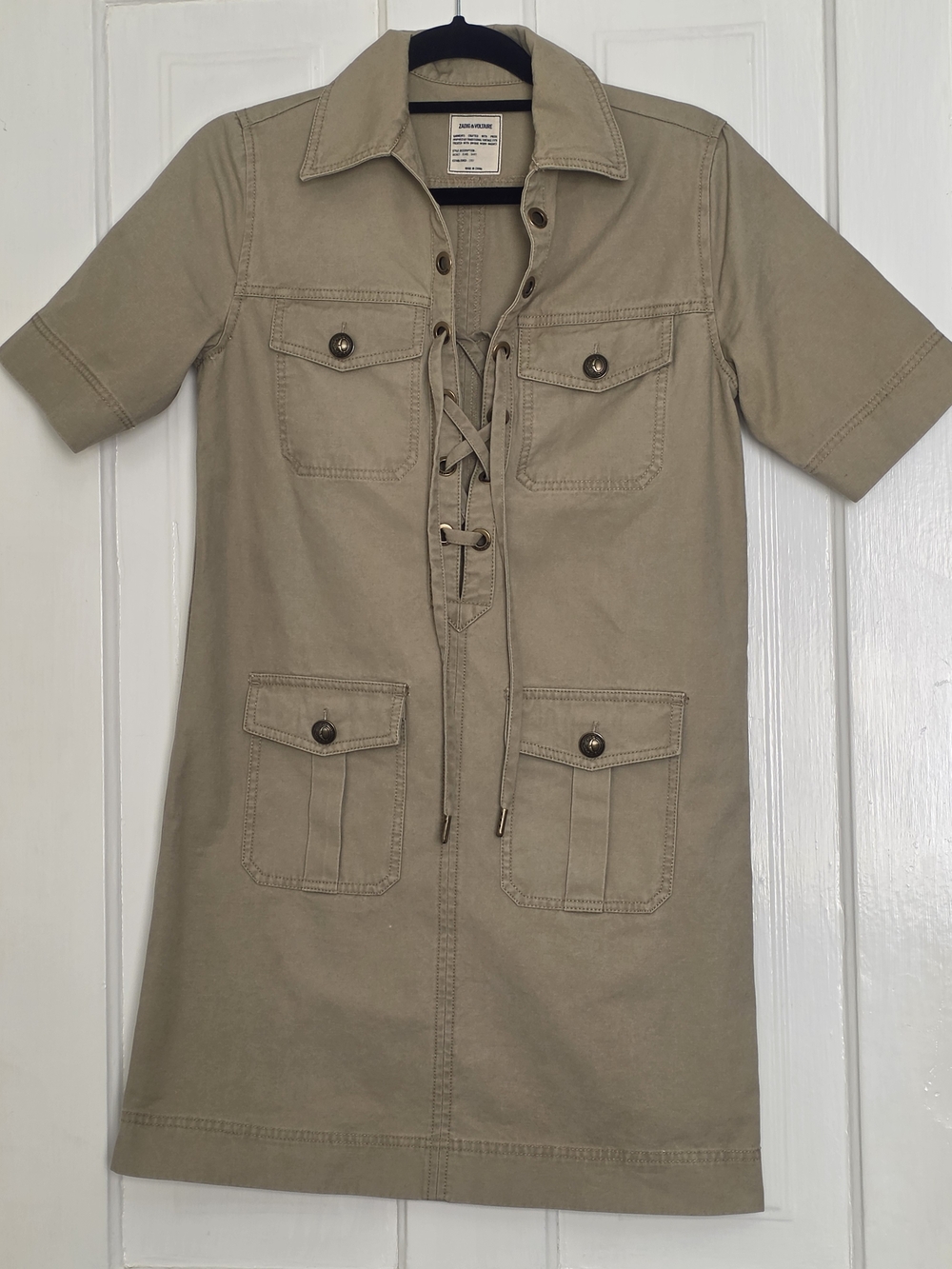 Zadig & Voltaire Khaki Lace-Up Utility Mini Dress
